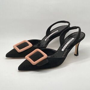Manolo Blahnik Maysli Suede Buckle Slingback Pumps size 36